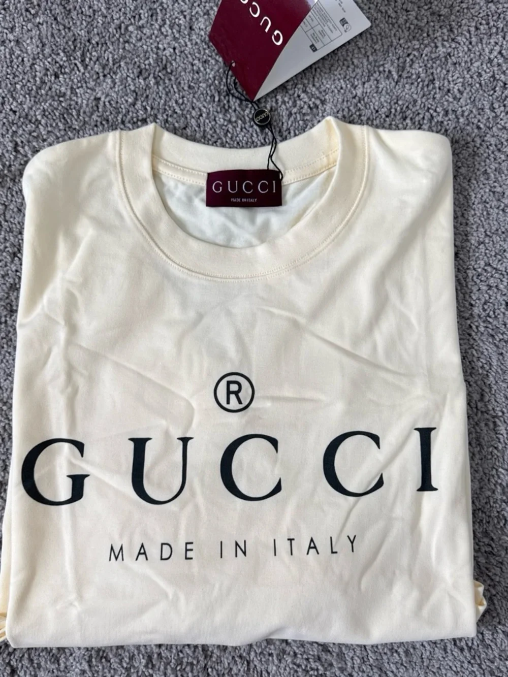 Gucci Cream Short Sleeve round neck t shirt Logo Tee size XL
